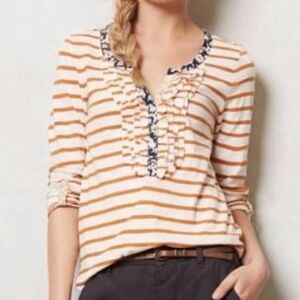 Postmark Anthropologie‎ striped Henley ruffle shirt sz s
